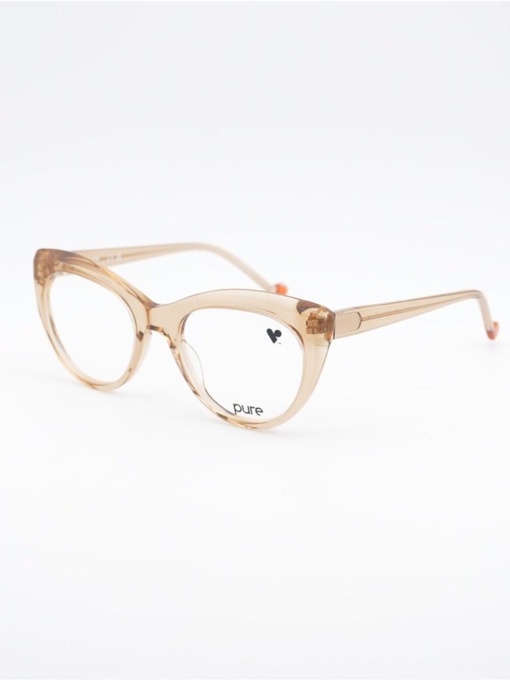 Pure P-7009 N 250 Eyeglasses Transparent Camel 52mm Cat Eye Frame